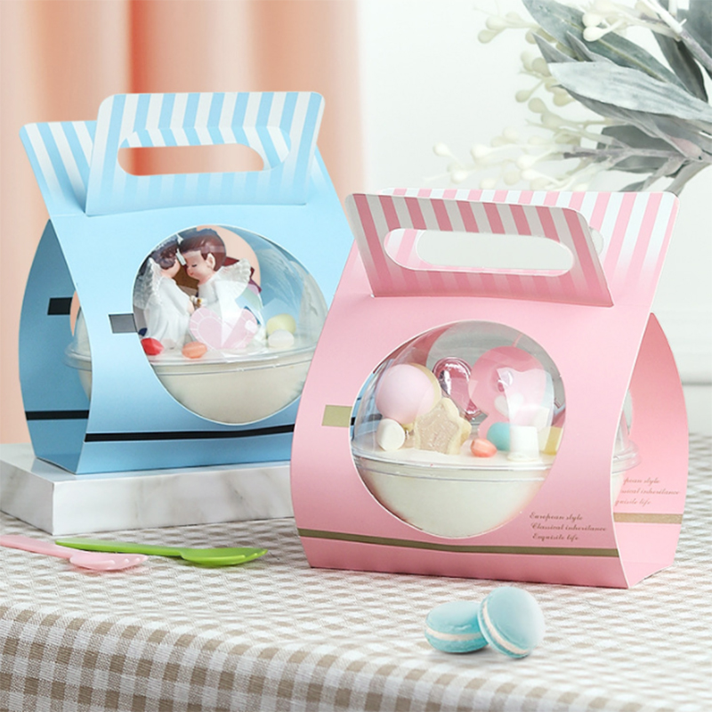 Scatola di imballaggio a sfera per torta mousse a vendita calda, contenitore da imballaggio rotondo all\'ingrosso con manica di carta per torta mousse